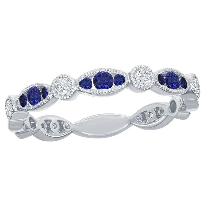 0.37ctw Blue Sapphire & 0.17ctw Diamond Stacking Band, 18 Karat White Gold For Sale