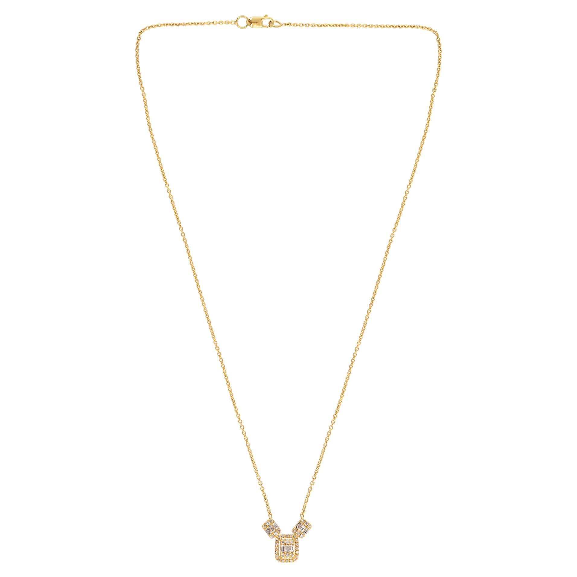 0,38 Karat Baguette-Diamant-Charm-Anhänger-Halskette aus massivem 18 Karat Gelbgold