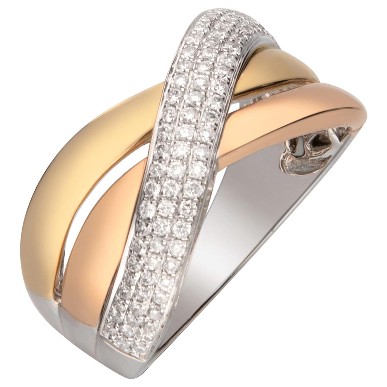 0.38 Carat Diamond 14 Karat Three-Tone Gold Band Ring