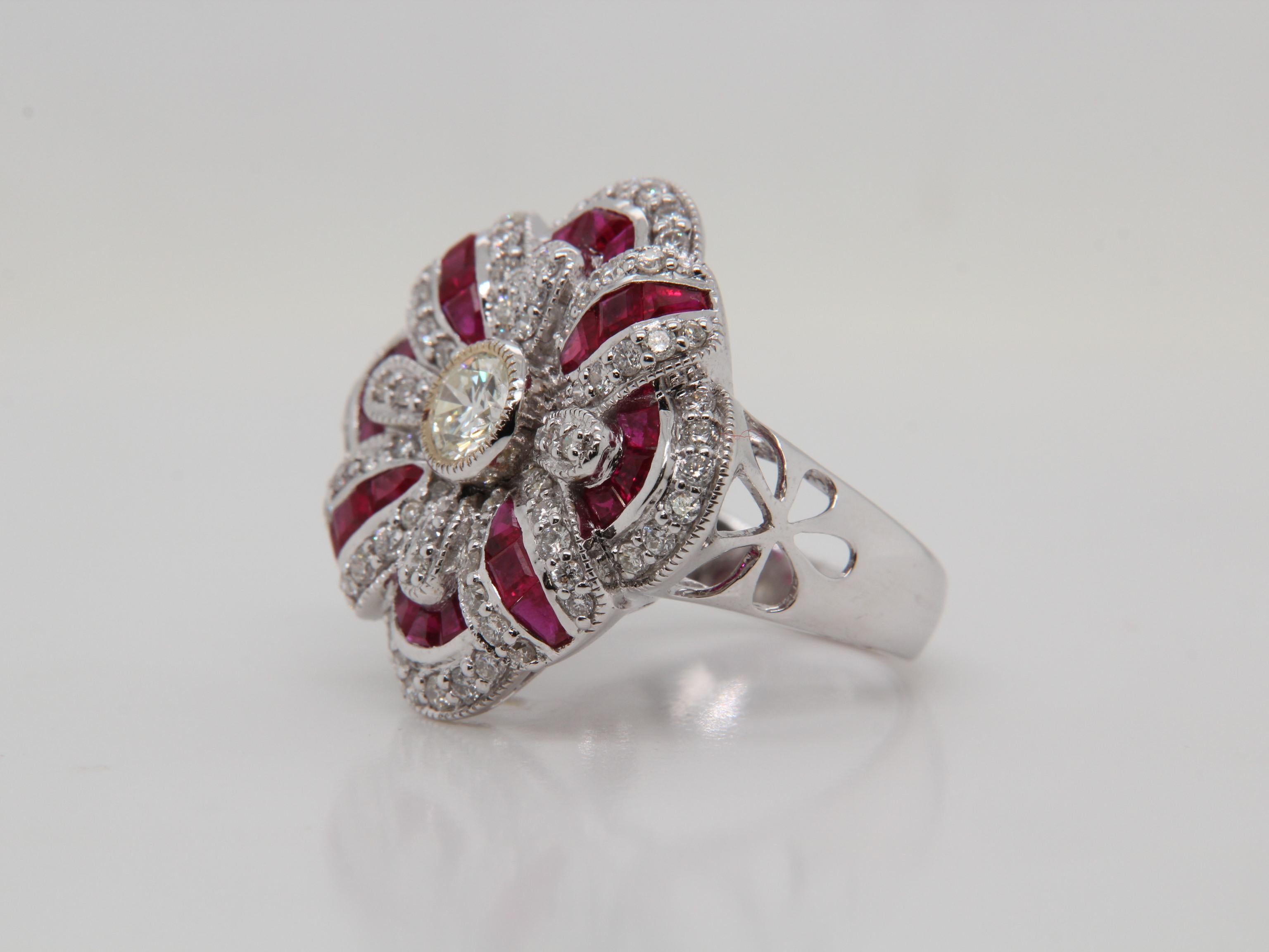 0,38 Karat Diamant und Rubin 18 Karat Gold Ring (Gemischter Schliff)