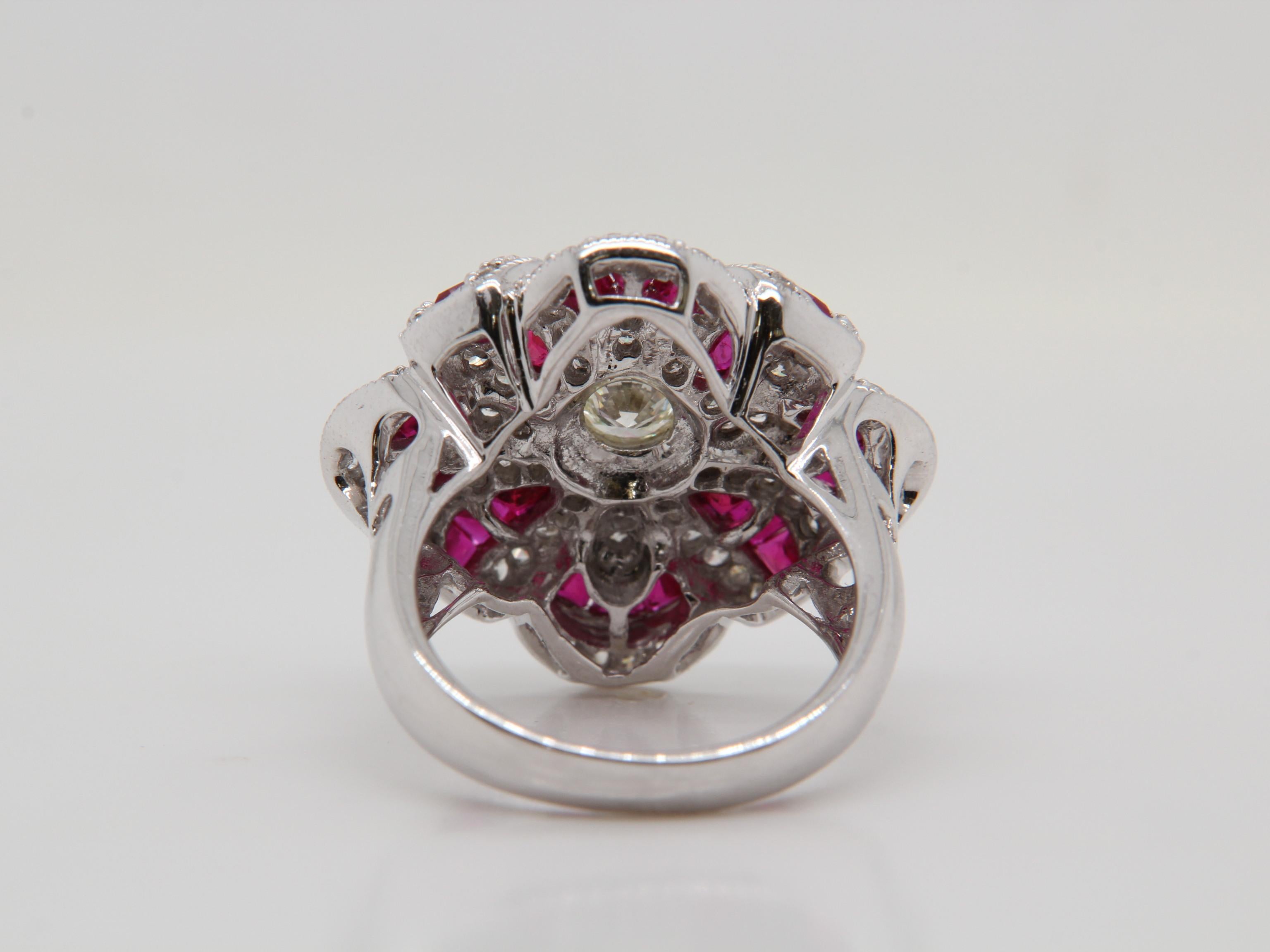 0,38 Karat Diamant und Rubin 18 Karat Gold Ring für Damen oder Herren