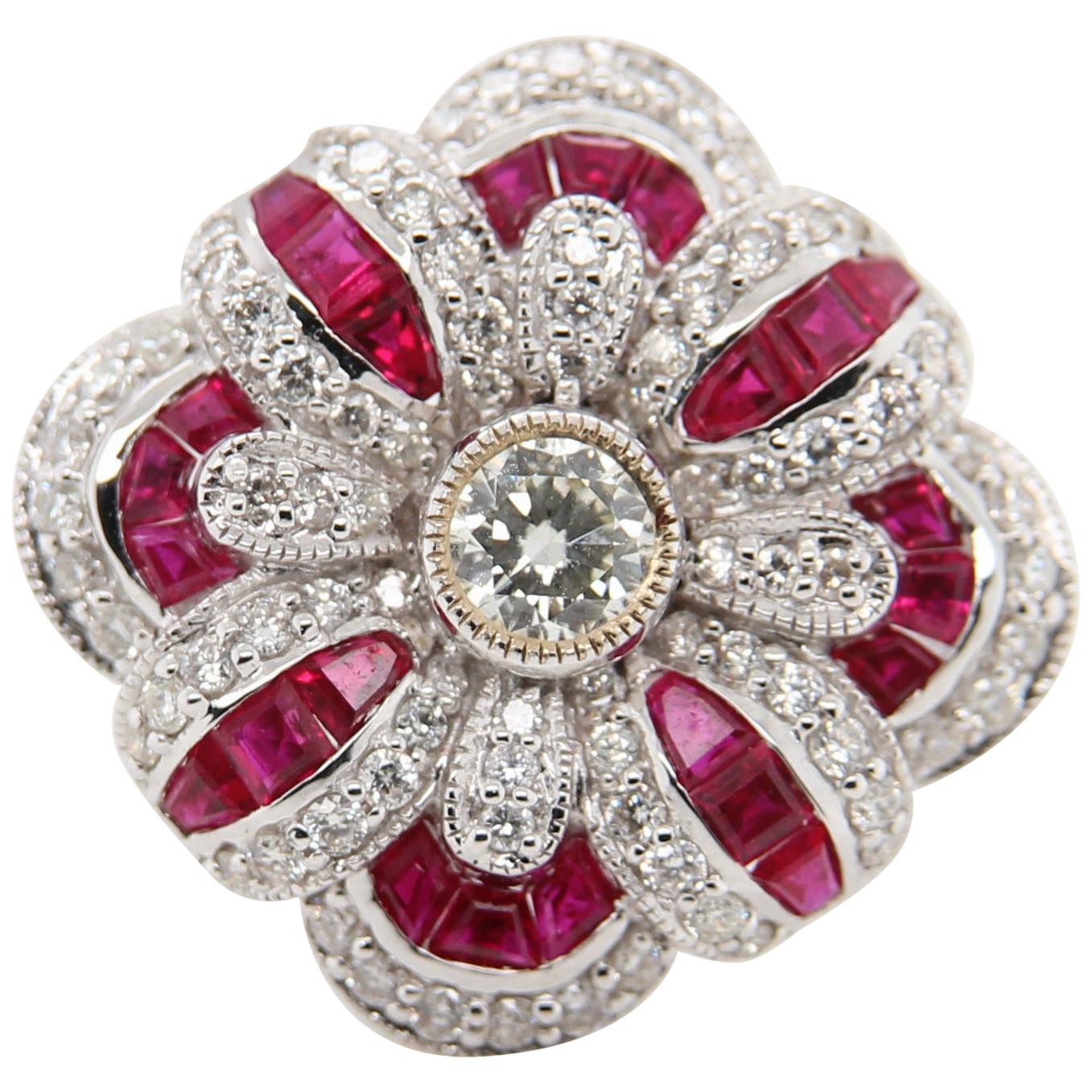 0.38 Carat Diamond and Ruby 18 Karat Gold Ring