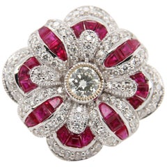 Anillo de oro de 18 quilates con diamante y rubí de 0,38 quilates