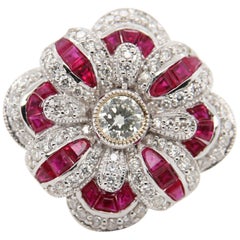 0.38 Carat Diamond and Ruby 18 Karat Gold Ring