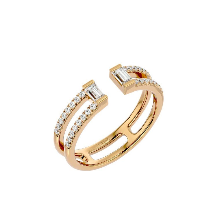 0.38 Carat Diamond Baguette Double Line Engagement Ring in 18 Karat ...
