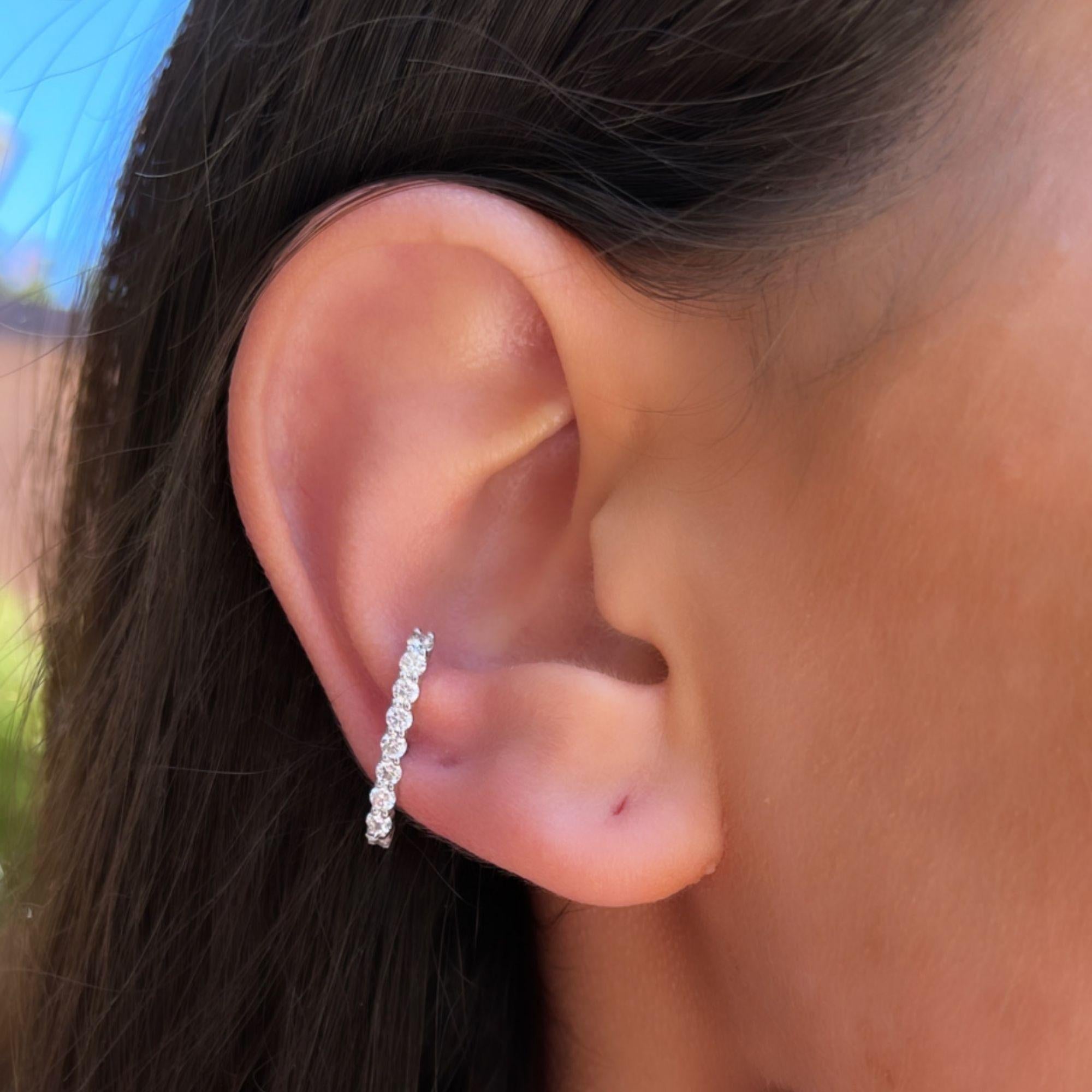 Round Cut 0.38 Carat Diamond Ear Suspender Stud Earring in 14k White Gold, Shlomit Rogel For Sale