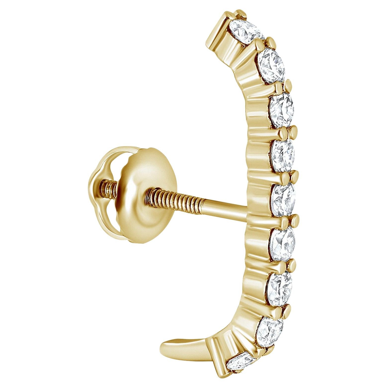 0.38 Carat Diamond Ear Suspender Stud Earring in 14k Yellow Gold, Shlomit Rogel For Sale