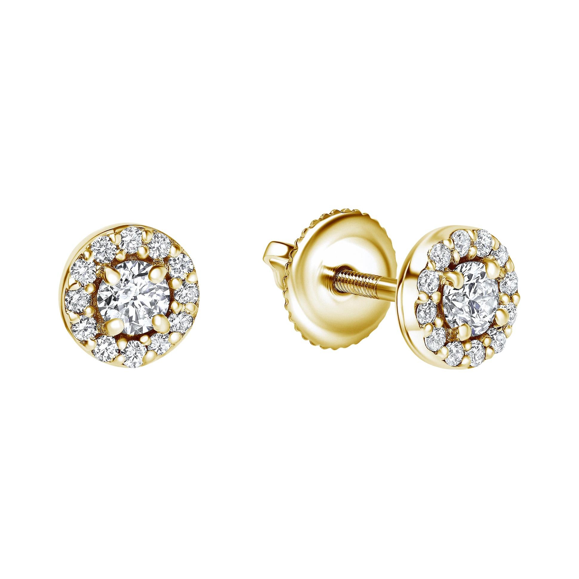 0.38 Carat Diamond Mini Halo Earrings in 14 Karat Yellow Gold, Shlomit Rogel For Sale