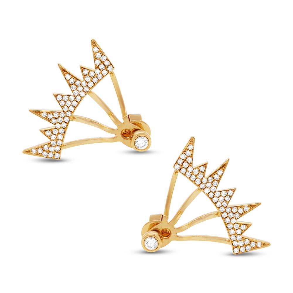 Created in 14k yellow gold, this beautiful pair of ear jacket stud earrings showcases 0.38ct of round brilliant cut diamonds graded at E-F, VS1-VS2.