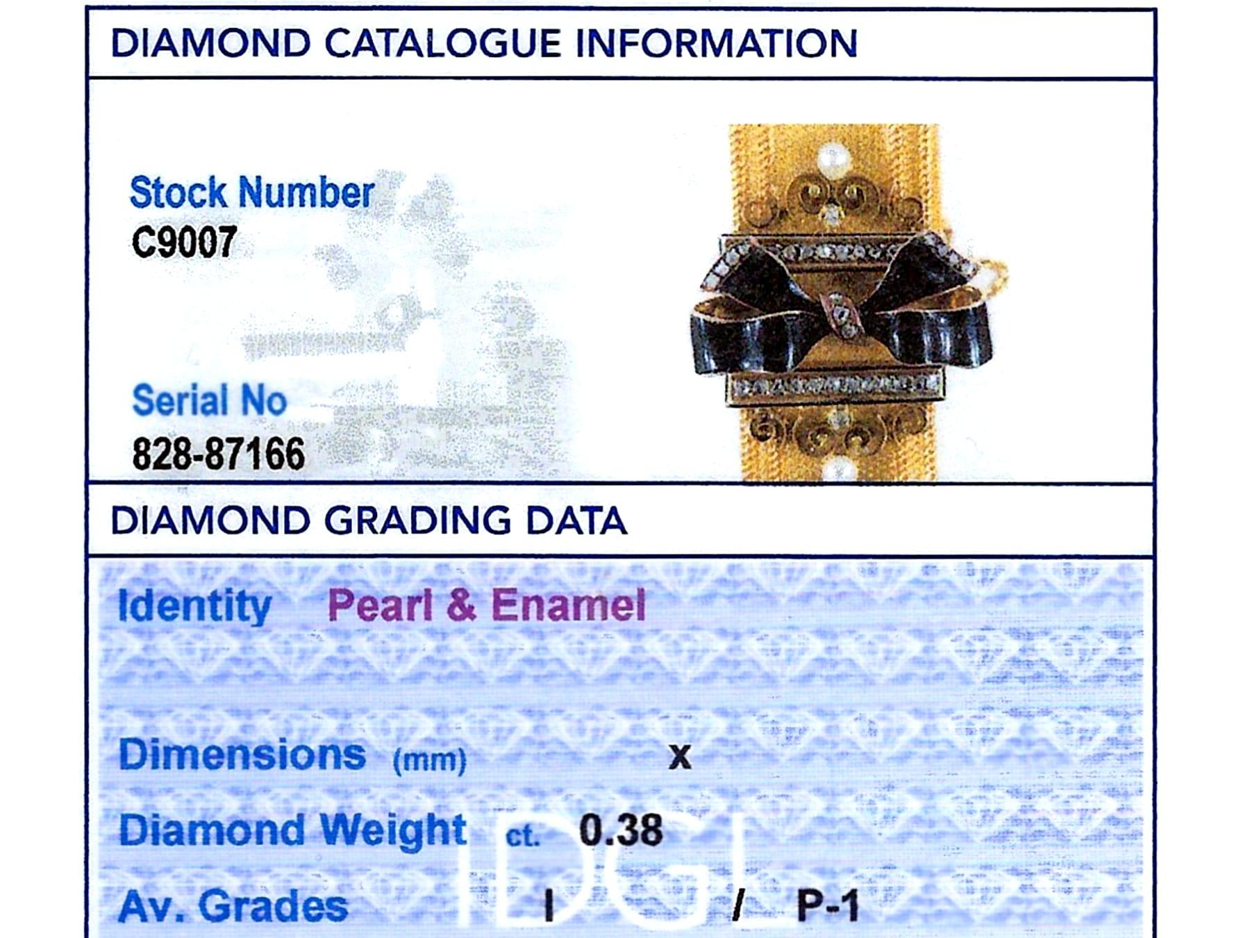 Diamond, Pearl Enamel Bracelet / Brooch in 18k Yellow Gold For Sale 4