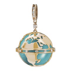 0.38 Carat Diamonds 18kt Yellow Gold Pendant "Il Mappamondo" Turquoise Sphere