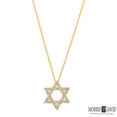 Collier pendentif étoile de David ou étoile en or 14 carats avec diamants naturels 0,38 carat G SI 18