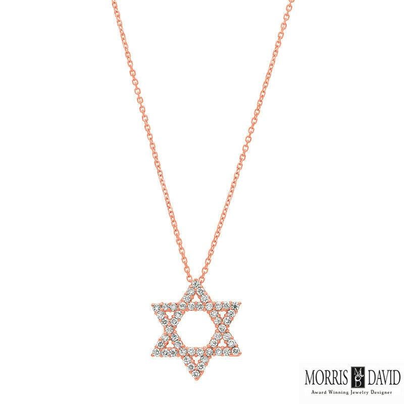 Contemporain Collier pendentif étoile de David ou étoile en or 14 carats avec diamants naturels 0,38 carat G SI 18 en vente