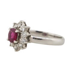 0.38 Carat Oval Ruby Diamond Halo Flower Ring Platinum in Stock