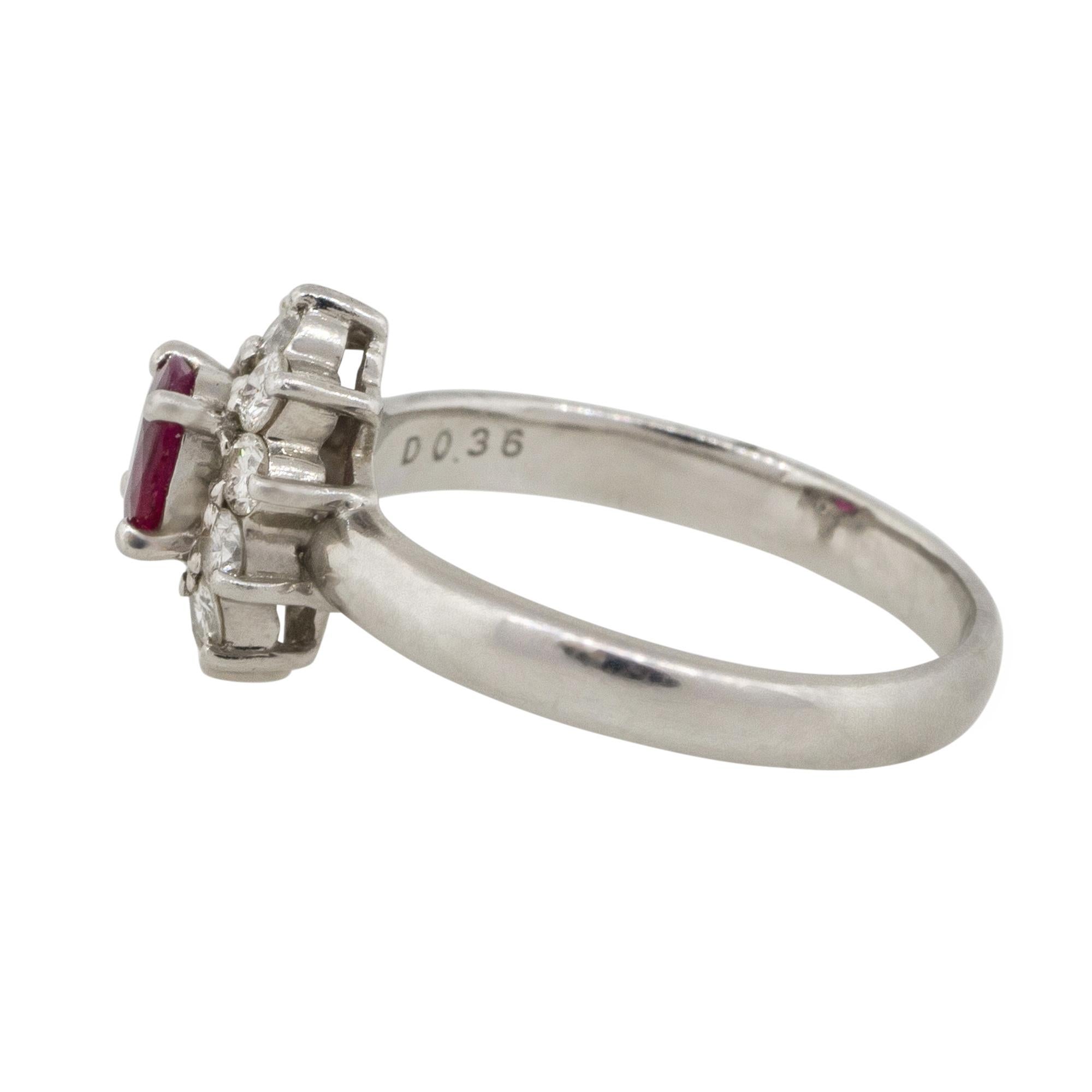 Oval Cut 0.38 Carat Oval Ruby Diamond Halo Flower Ring Platinum in Stock