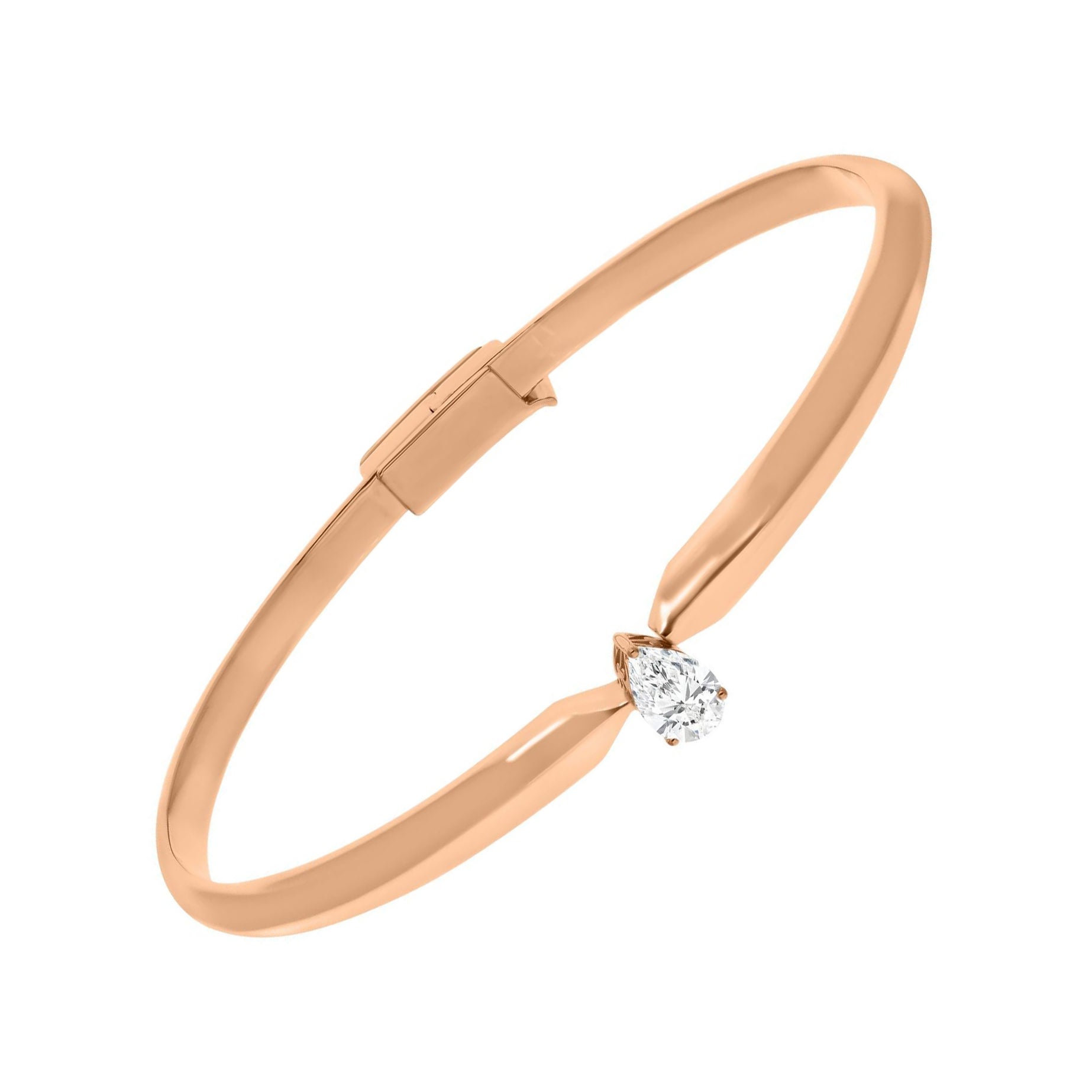 Bracciale Clamper con diamante solitario a pera da 0,38 carati in oro rosa 14 carati in vendita