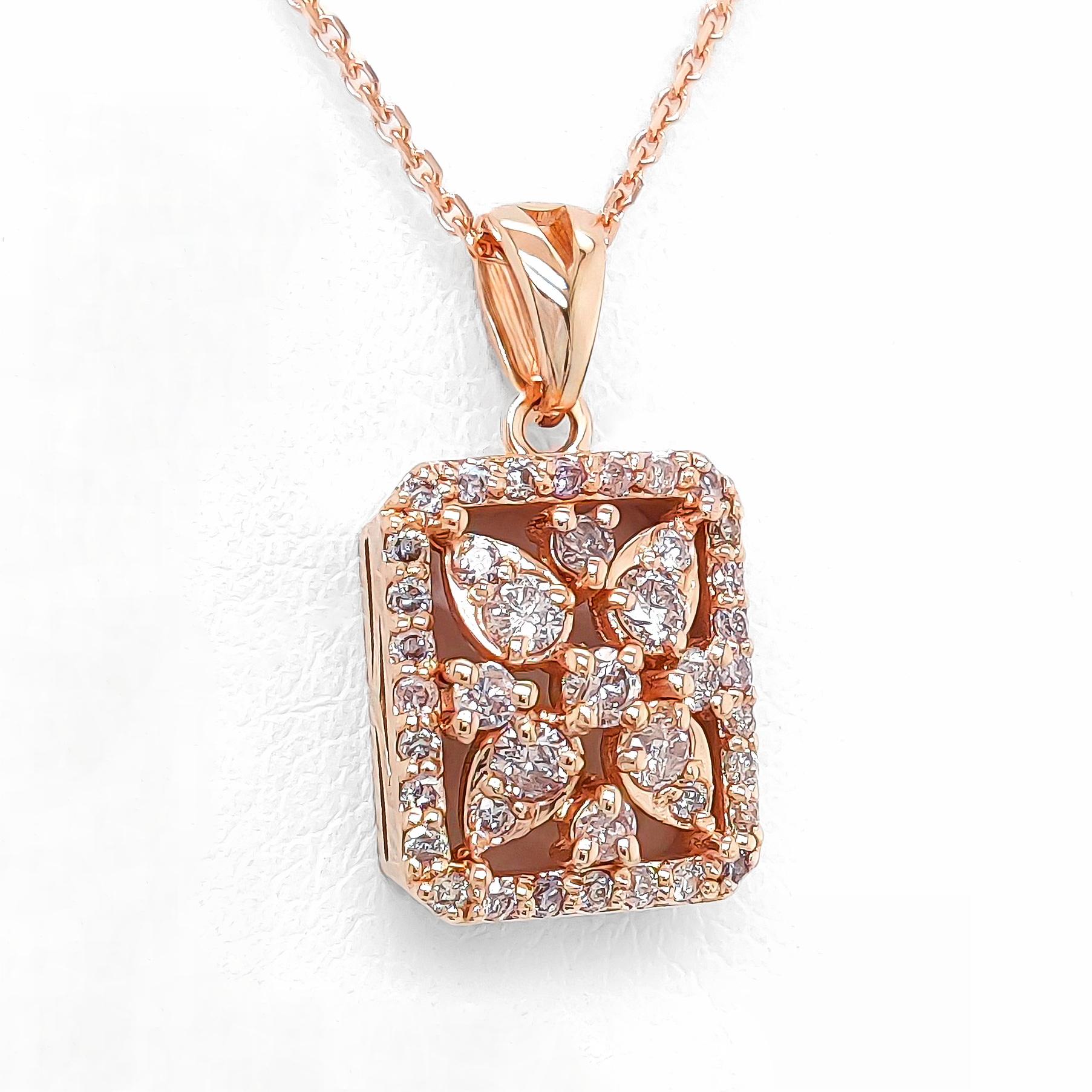 Art Deco *NO RESERVE* 0.38CT Round Fancy Pink Diamond 14k Rose Gold Pendant Necklace   For Sale