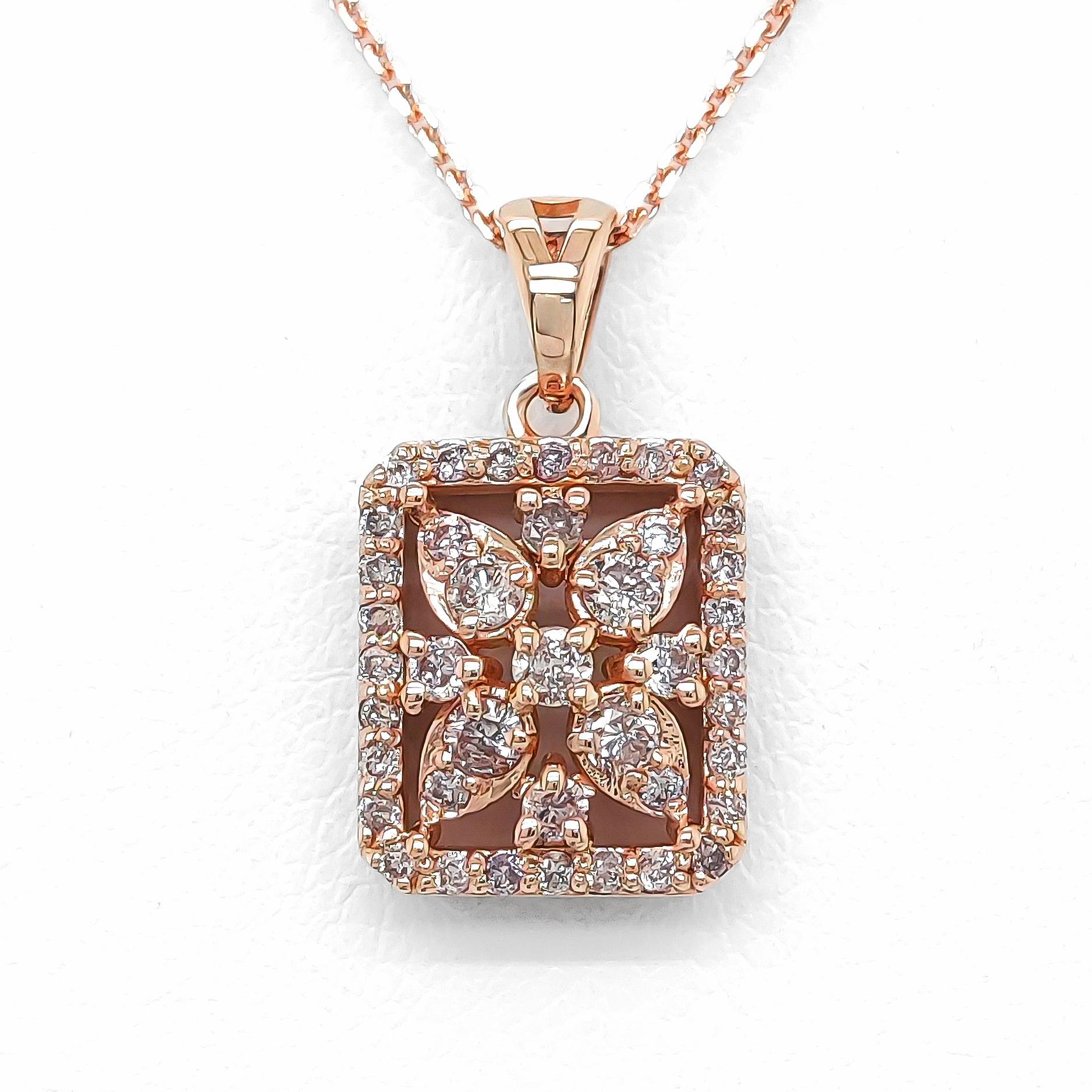 Round Cut *NO RESERVE* 0.38CT Round Fancy Pink Diamond 14k Rose Gold Pendant Necklace   For Sale