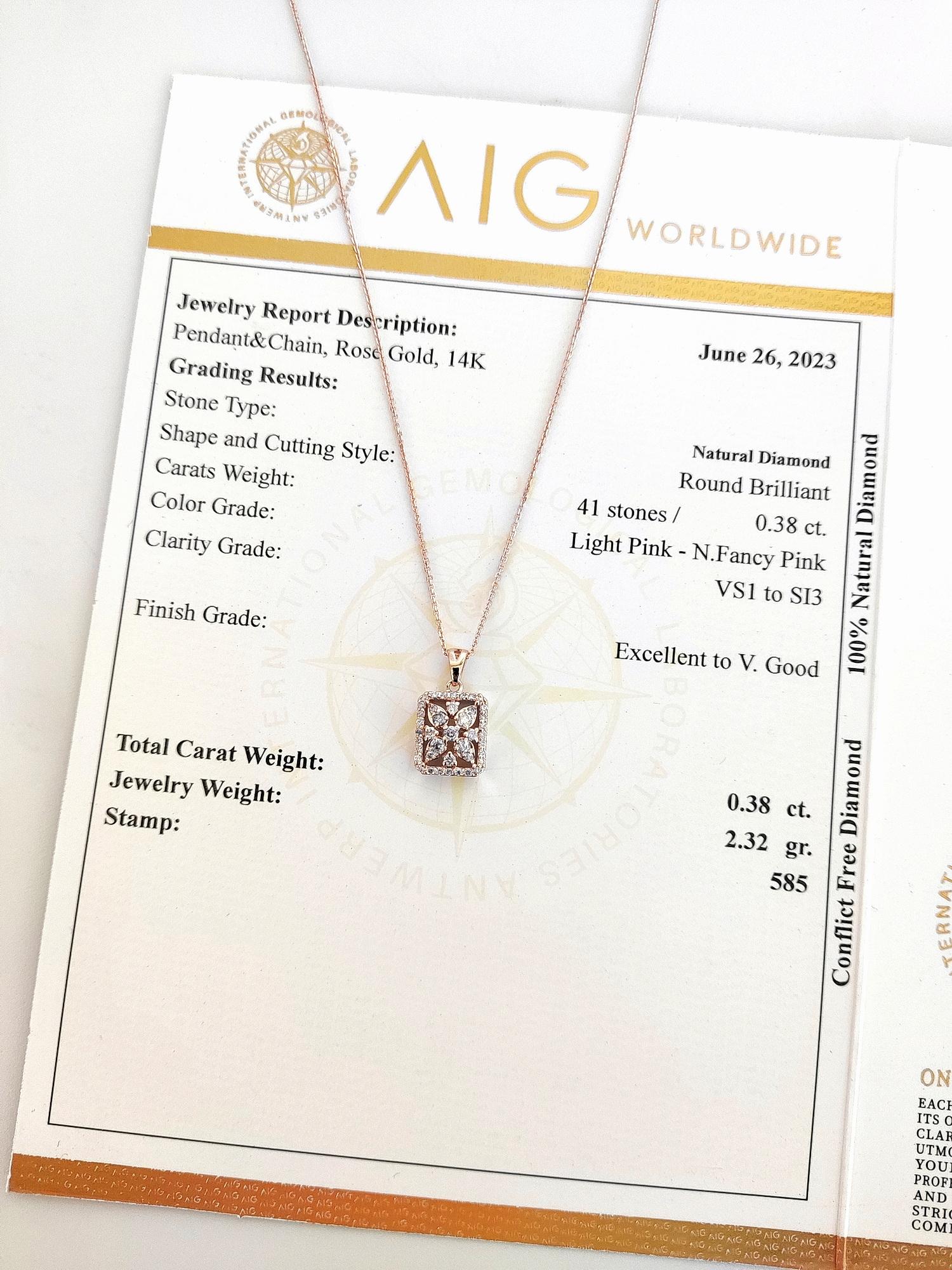*NO RESERVE* 0.38CT Round Fancy Pink Diamond 14k Rose Gold Pendant Necklace   For Sale 2