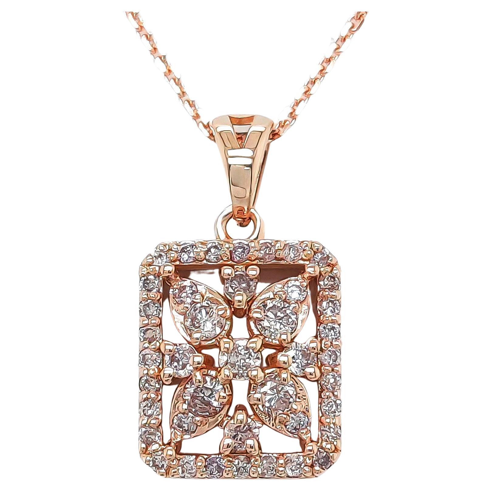 *NO RESERVE* 0.38CT Round Fancy Pink Diamond 14k Rose Gold Pendant Necklace  
