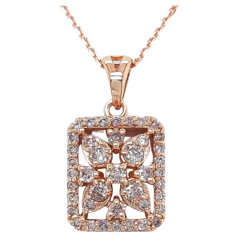 0.37 Carat Round Brilliant Pink Diamond Pendant Necklaces 14k Rose