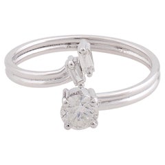 0,38 quilates SI Claridad HI Color Anillo de diamantes redondo baguette Oro blanco de 10 quilates