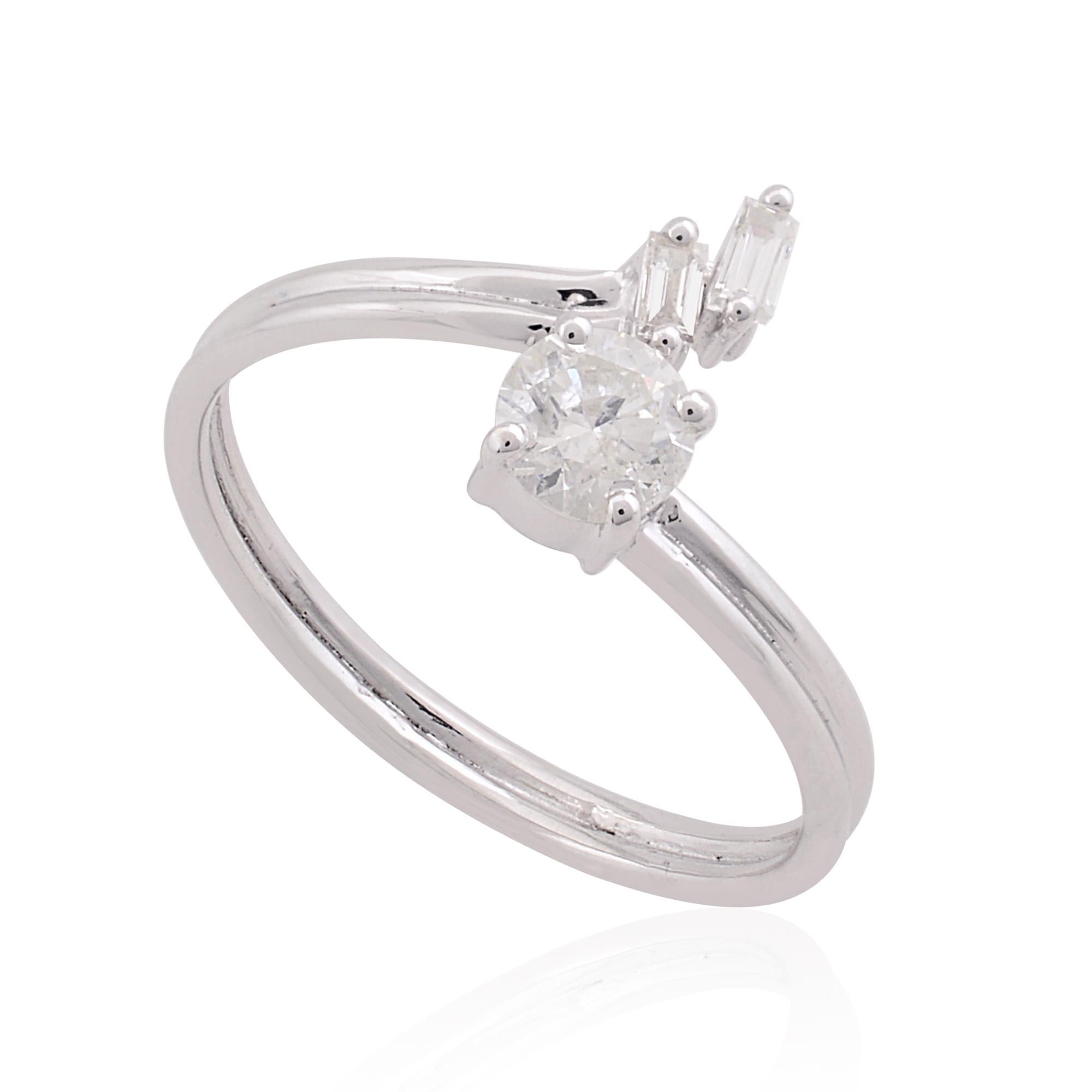 For Sale:  0.38 Carat SI/HI Round Baguette Diamond Cuff Ring 10 Karat White Gold Jewelry 2