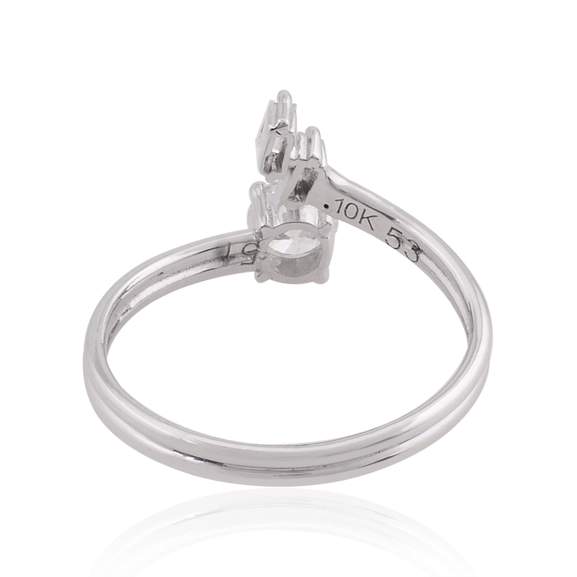 For Sale:  0.38 Carat SI/HI Round Baguette Diamond Cuff Ring 10 Karat White Gold Jewelry 3