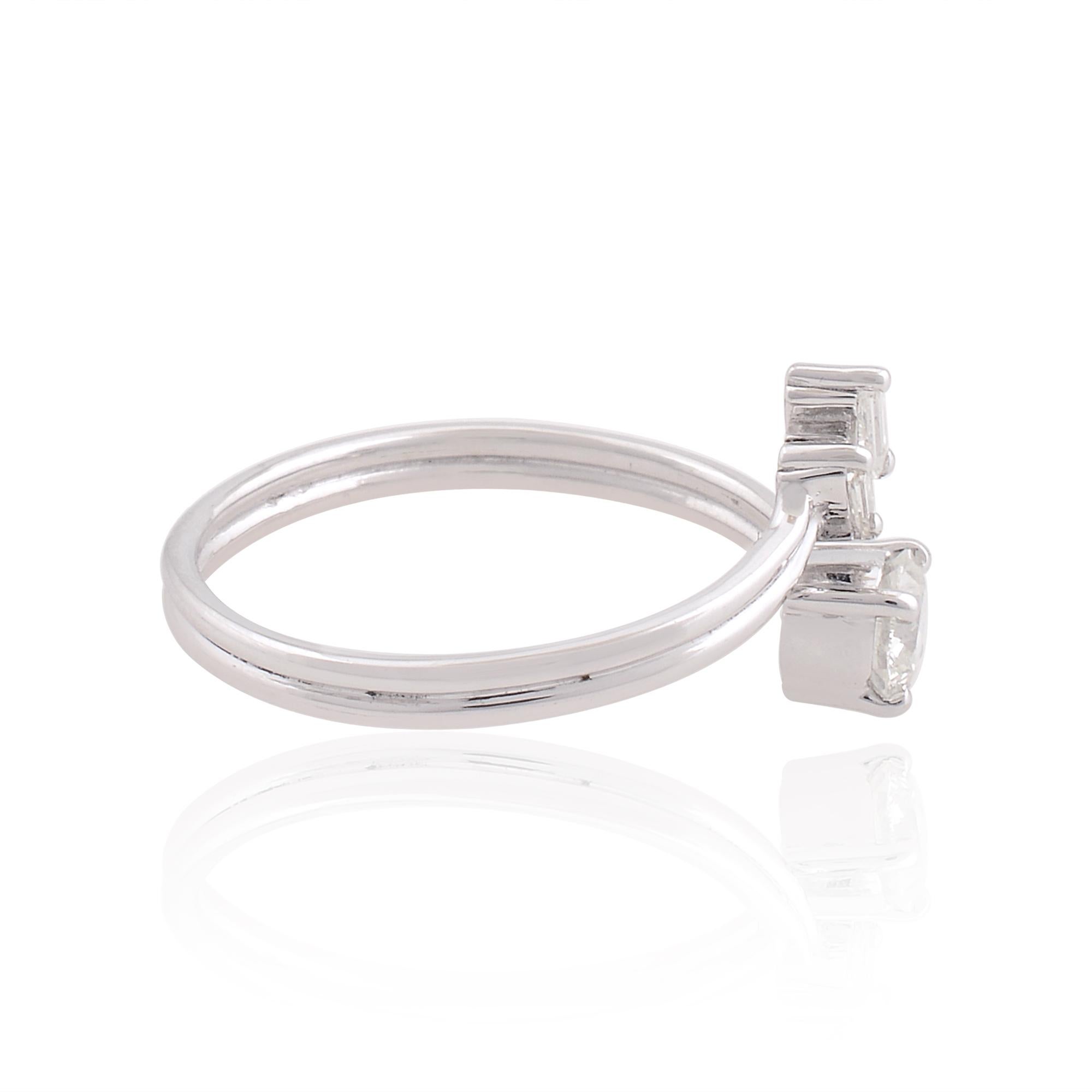 For Sale:  0.38 Carat SI/HI Round Baguette Diamond Cuff Ring 10 Karat White Gold Jewelry 4