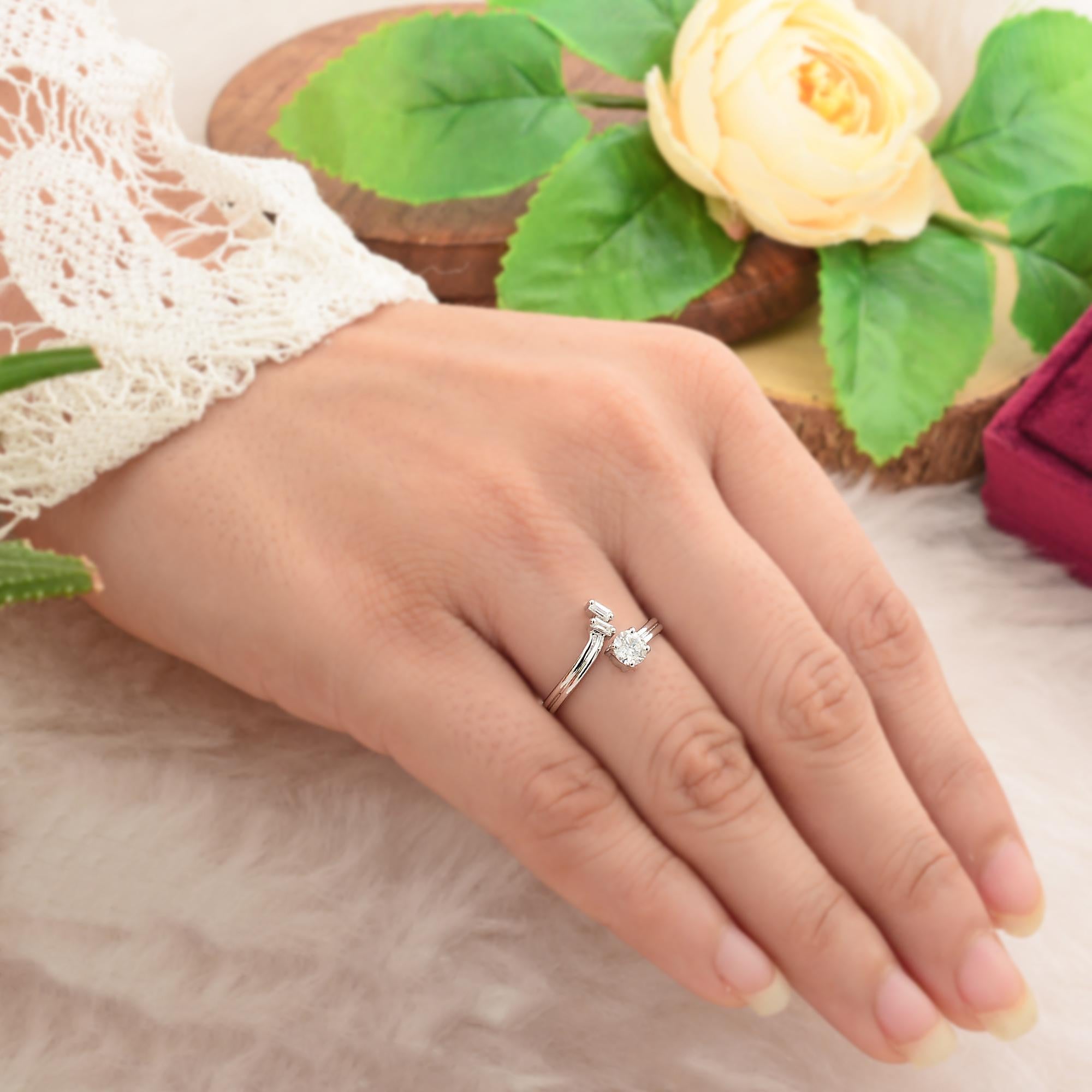 For Sale:  0.38 Carat SI/HI Round Baguette Diamond Cuff Ring 10 Karat White Gold Jewelry 5