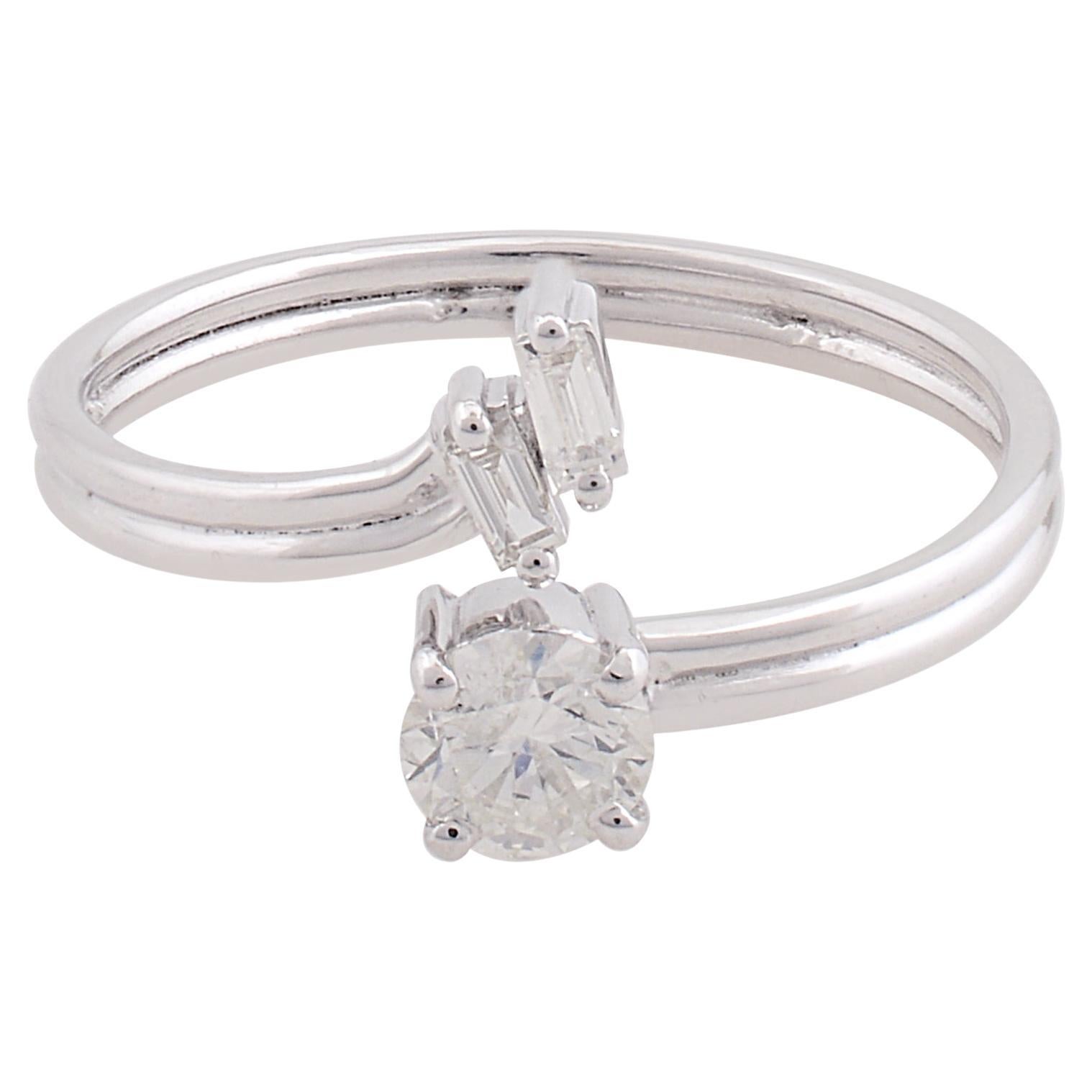 For Sale:  0.38 Carat SI/HI Round Baguette Diamond Cuff Ring 10 Karat White Gold Jewelry