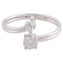 0.38 Carat SI/HI Round Baguette Diamond Cuff Ring 10 Karat White Gold Jewelry