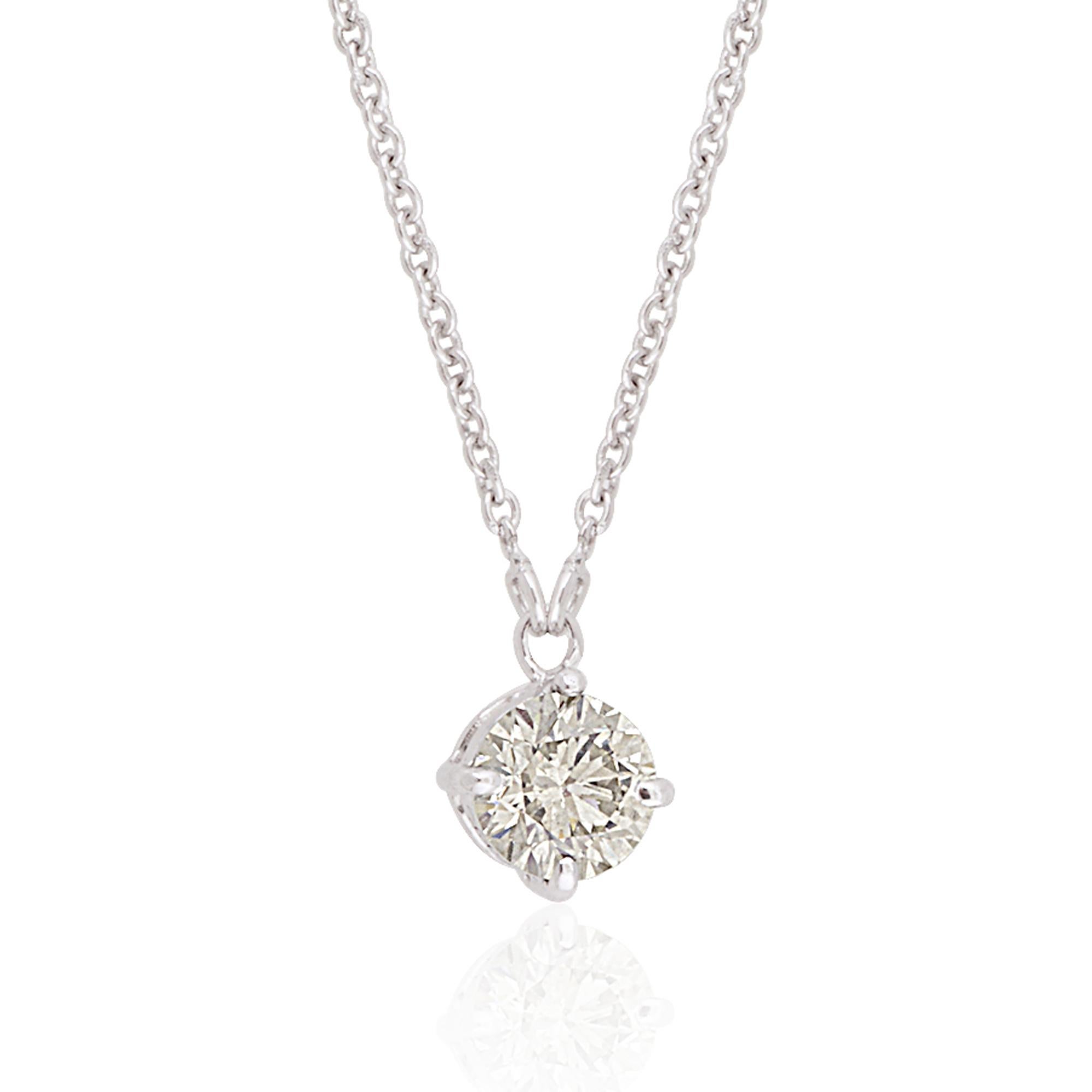 Round Cut 0.38 Carat SI/HI Solitaire Diamond Charm Pendant Necklace 10 Karat White Gold For Sale