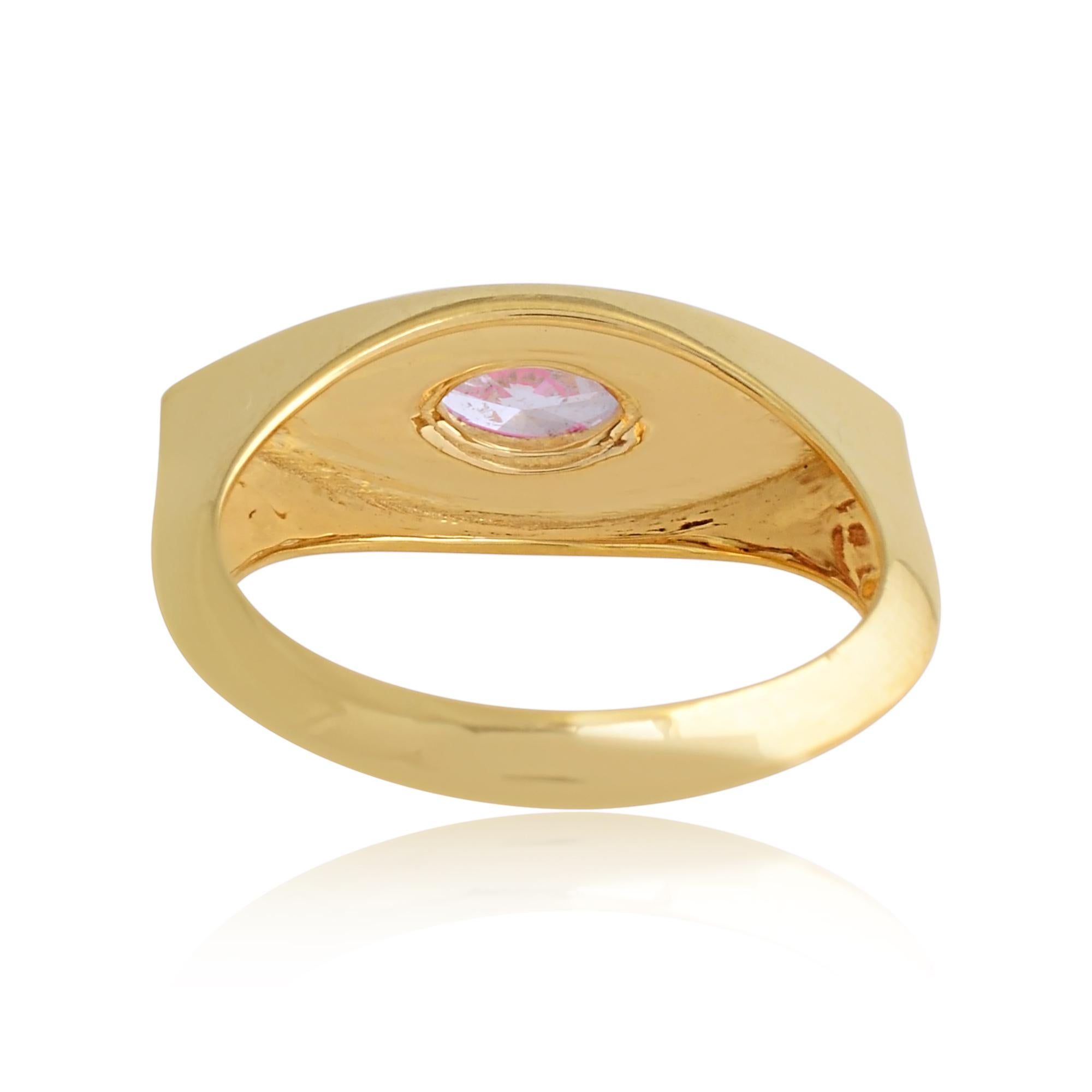 Modern 0.38 Carat Solitaire Diamond Evil Eye Ring 14k Yellow Gold Pink Enamel Jewelry For Sale