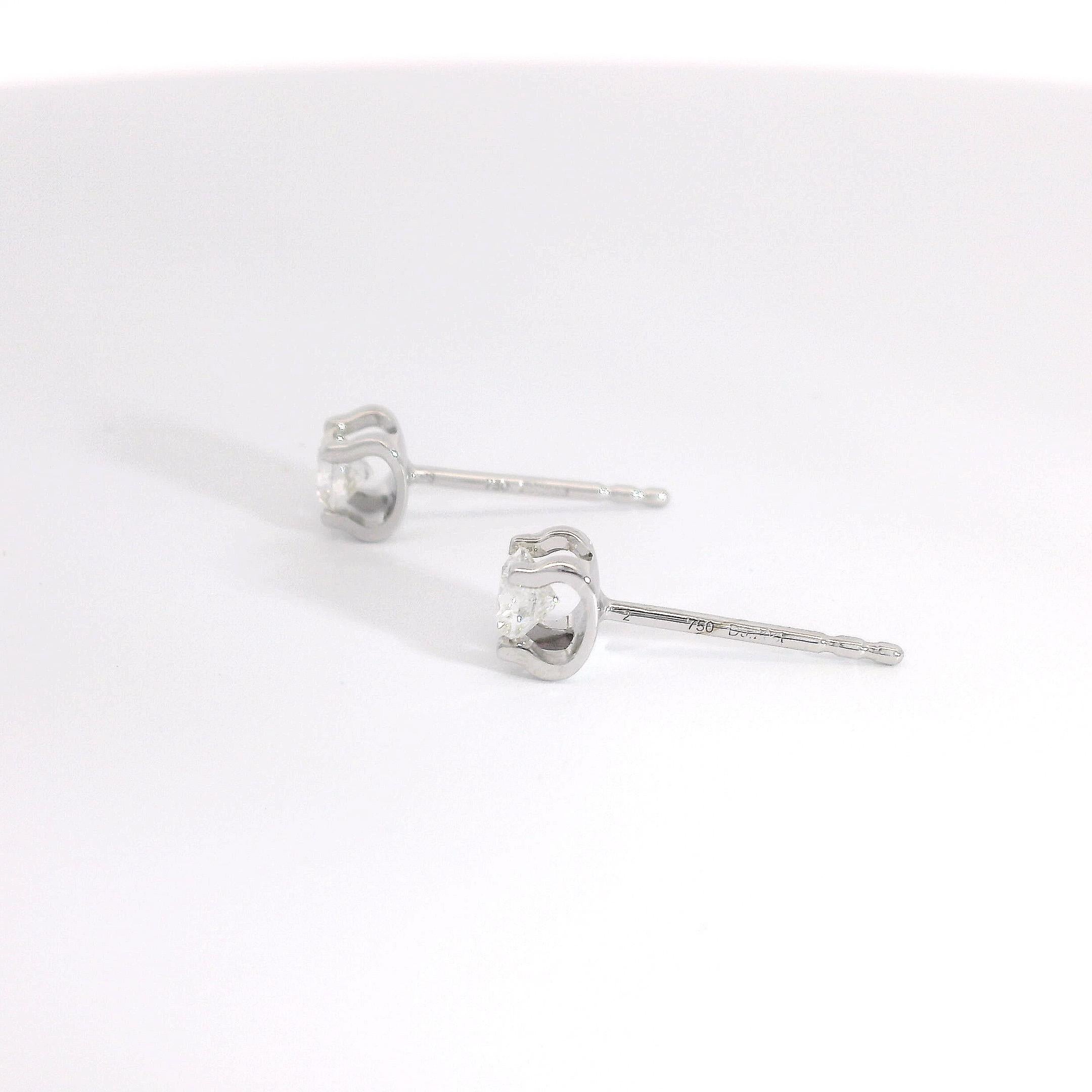 Contemporary 0.38 Carat Solitaire Diamond Studs in 18K White Gold For Sale