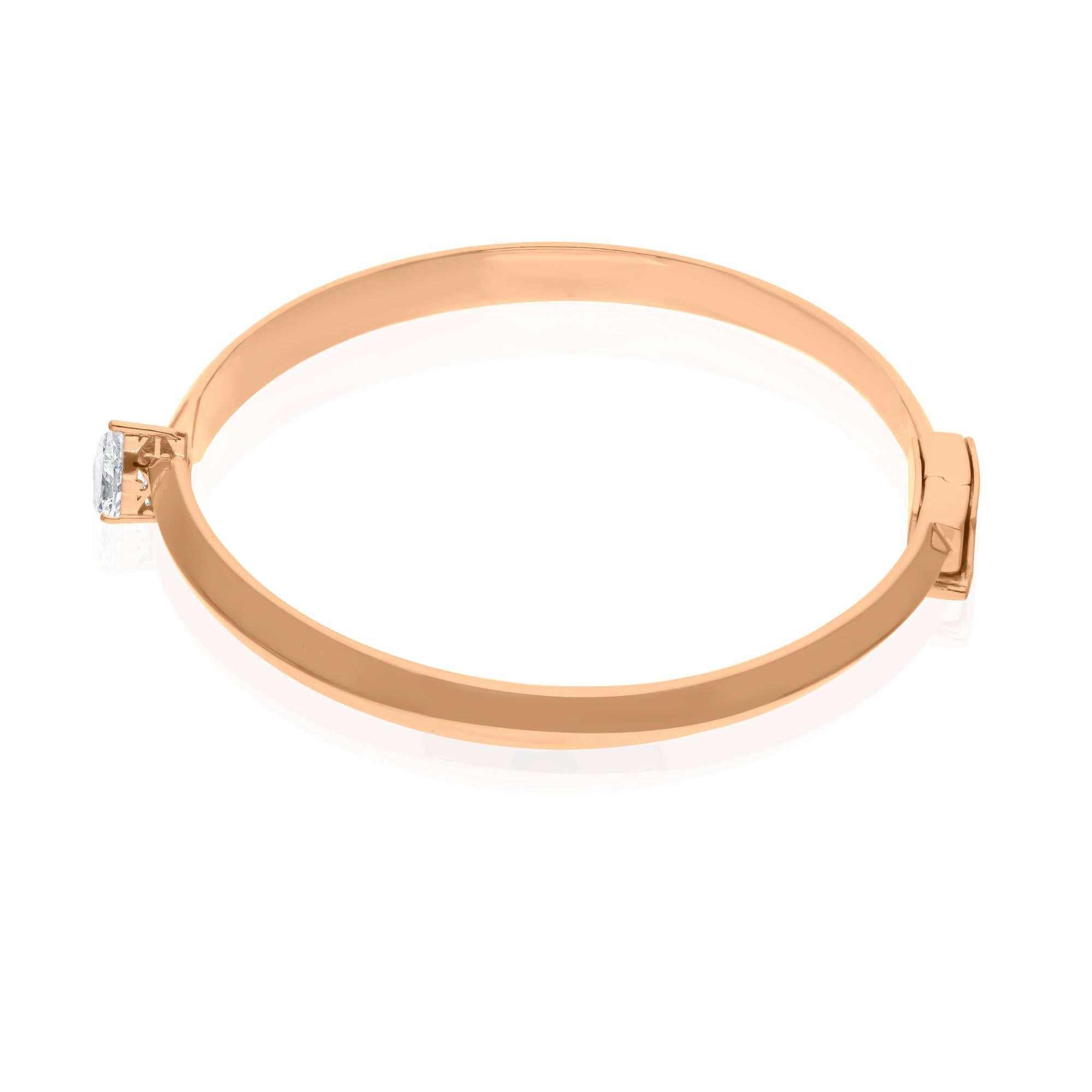 Women's 0.38 Carat Solitaire Pear Diamond Bangle Bracelet 14 Karat Rose Gold Jewelry For Sale