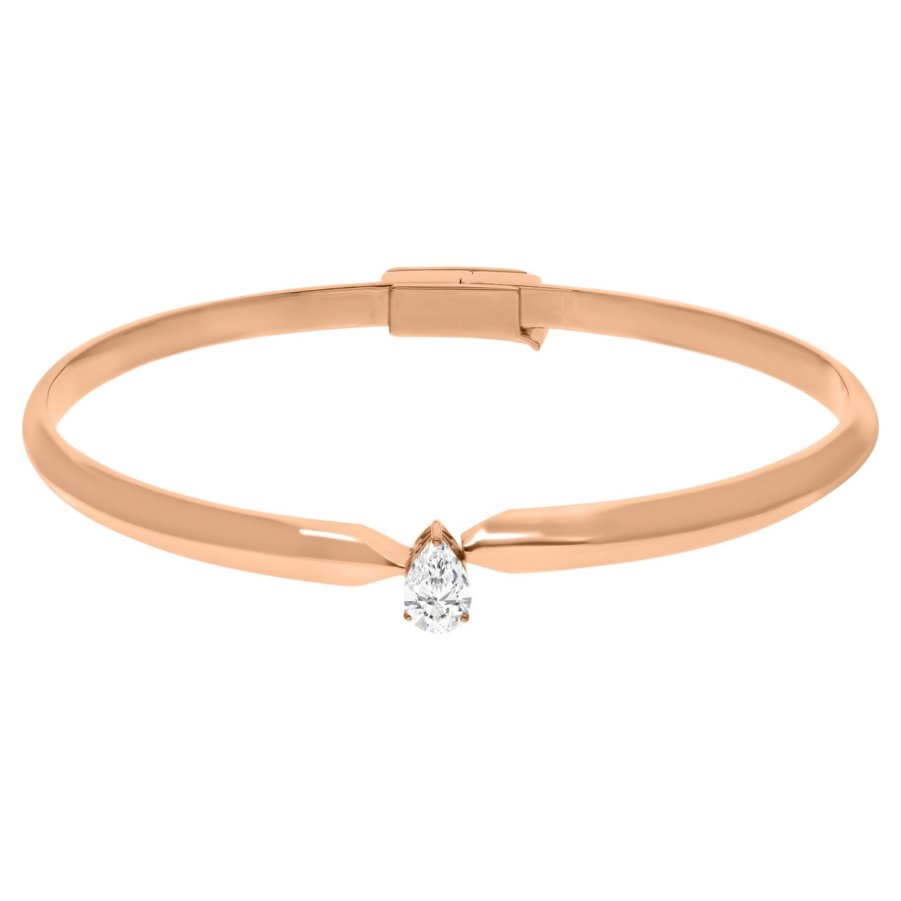 0.38 Carat Solitaire Pear Diamond Bangle Bracelet 14 Karat Rose Gold Jewelry