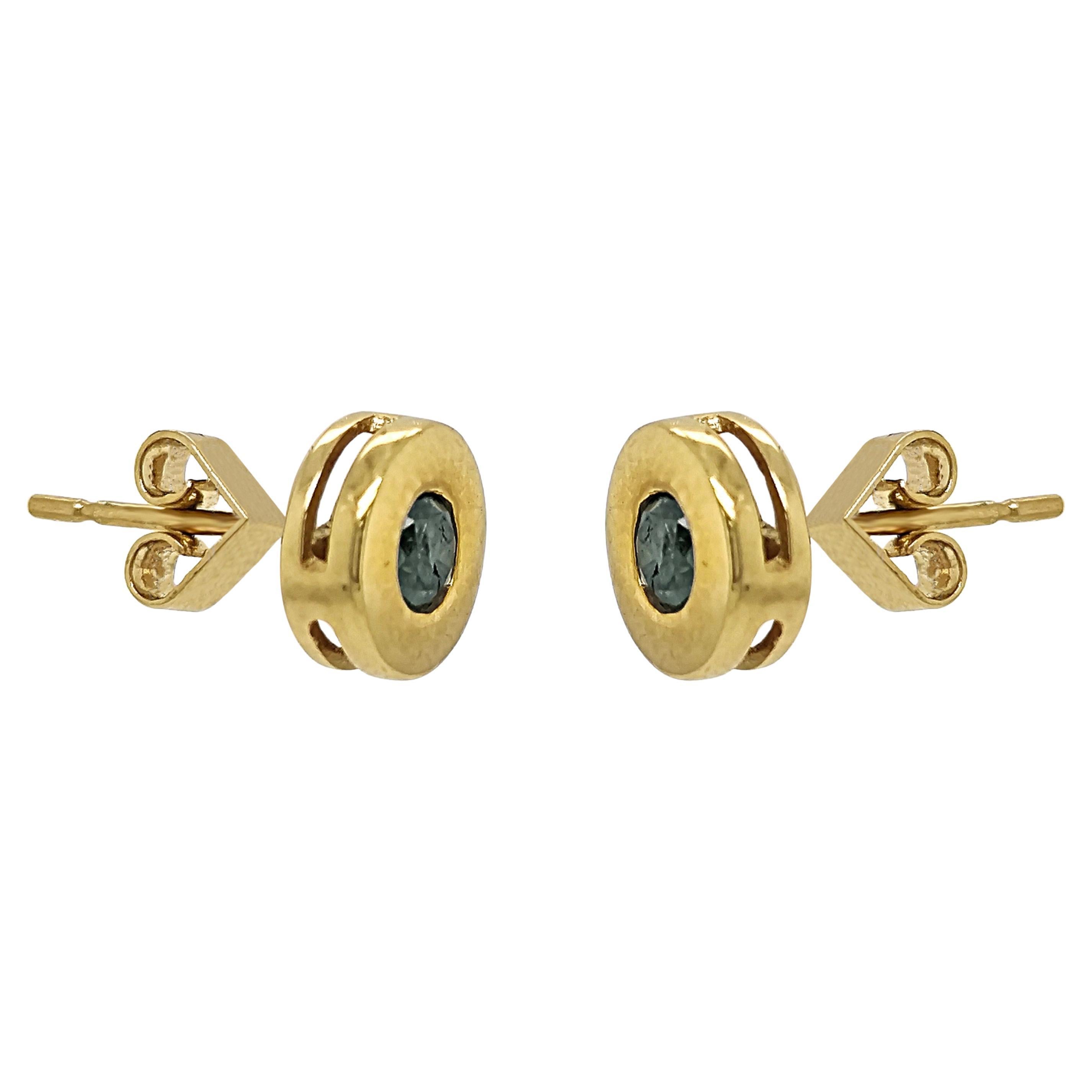 0.38 Carat Treated Blue Diamond Yellow Gold Earrings