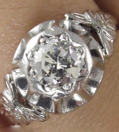 0.38 Carat Vintage Deco Old Euro Diamond Wedding Yellow Gold Plat Ring