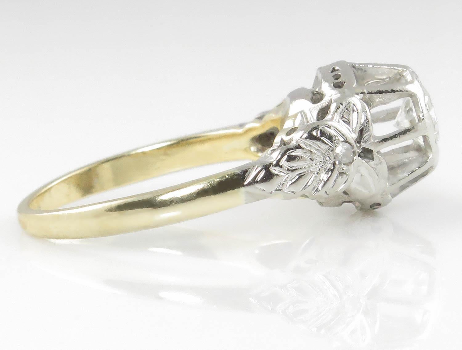 Women's 0.38 Carat Vintage Deco Old Euro Diamond Wedding Yellow Gold Plat Ring For Sale