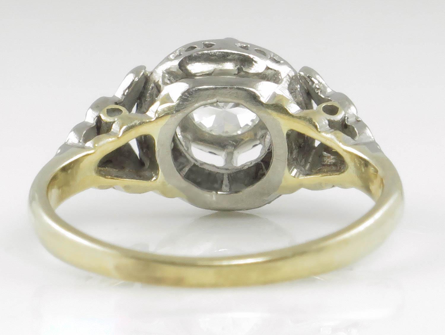 0.38 Carat Vintage Deco Old Euro Diamond Wedding Yellow Gold Plat Ring For Sale 1