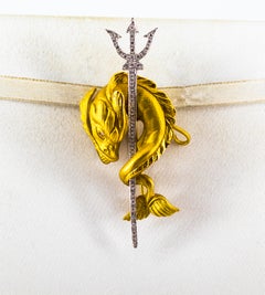 0.38 Carat White Brilliant Cut Diamond Yellow Gold "Poseidon's Pistrice" Brooch