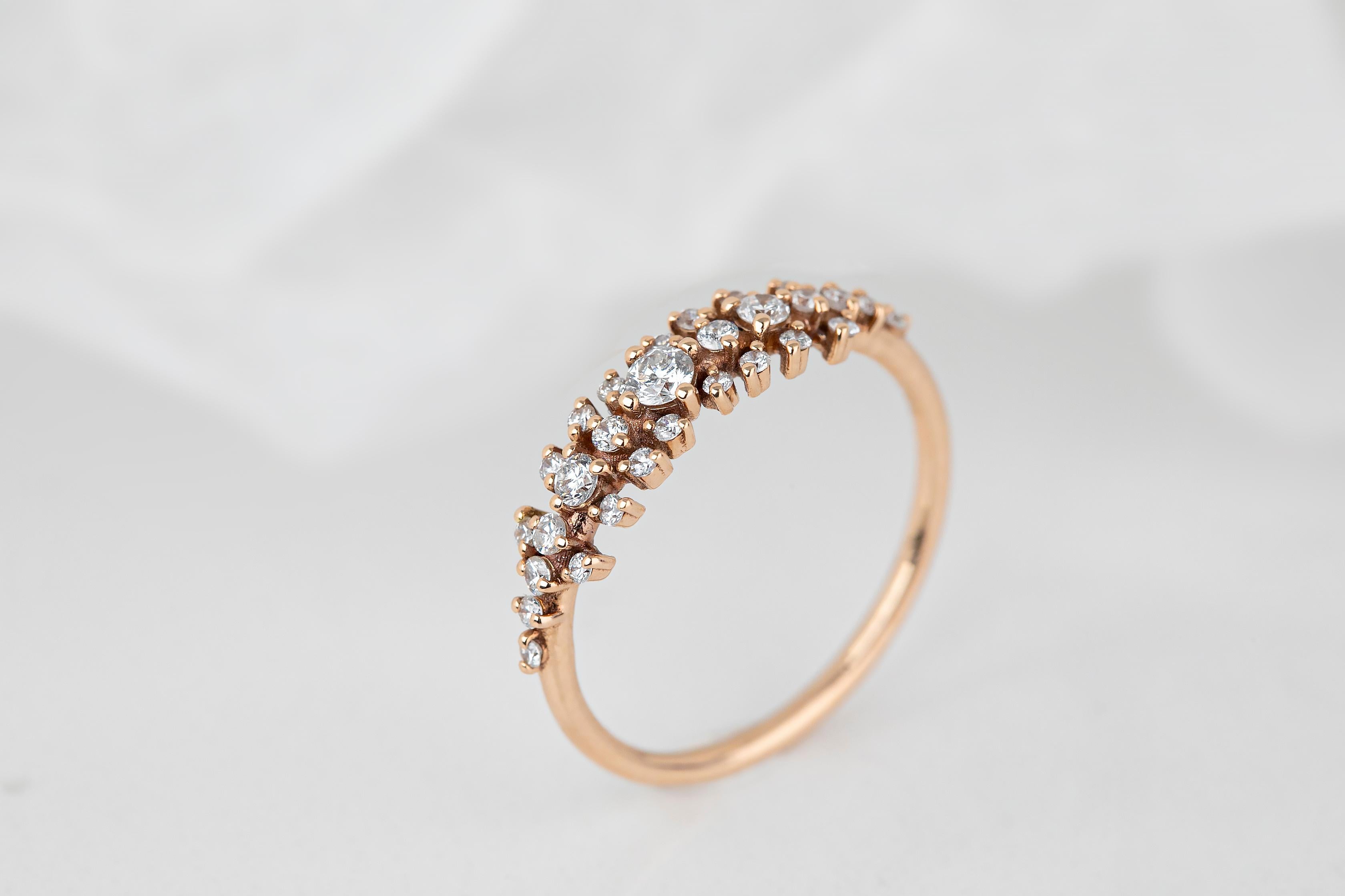 For Sale:  Pinky Diamond Plated Ring - Minimalist Dainty Tiny Cluster Engagement Band - Lay 2