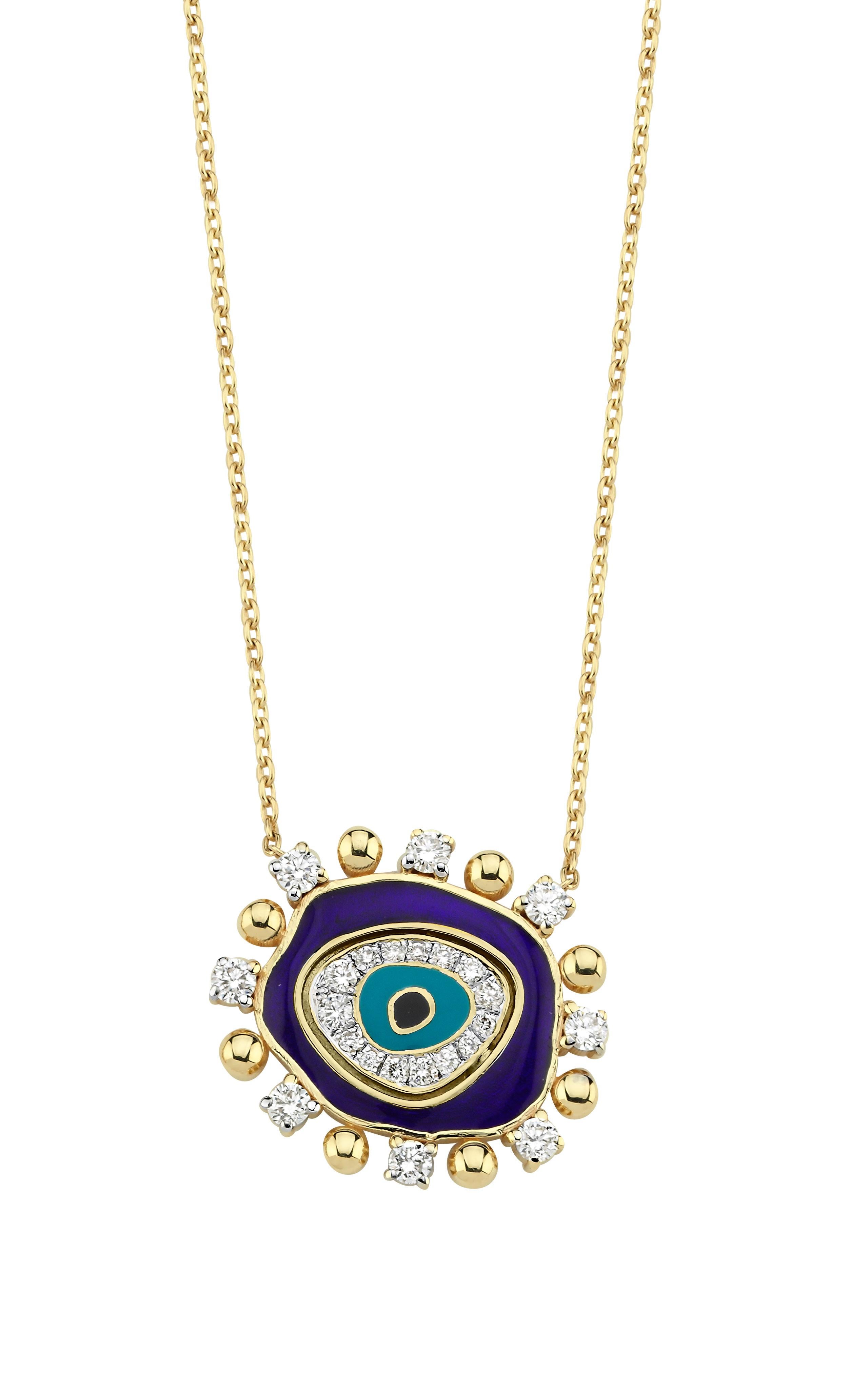 Collana con diamanti da 0,38 ct, smalto blu e oro 14k In condizioni Nuovo in vendita a Okmeydanı, 34