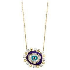 0.38 ct Diamond, Navy Enamel & 14k Gold Evil Eye Necklace