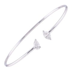 0.38 Ct Diamond Open Cuff Bracelet 18K White Gold Stackable Two Stone Bracelet