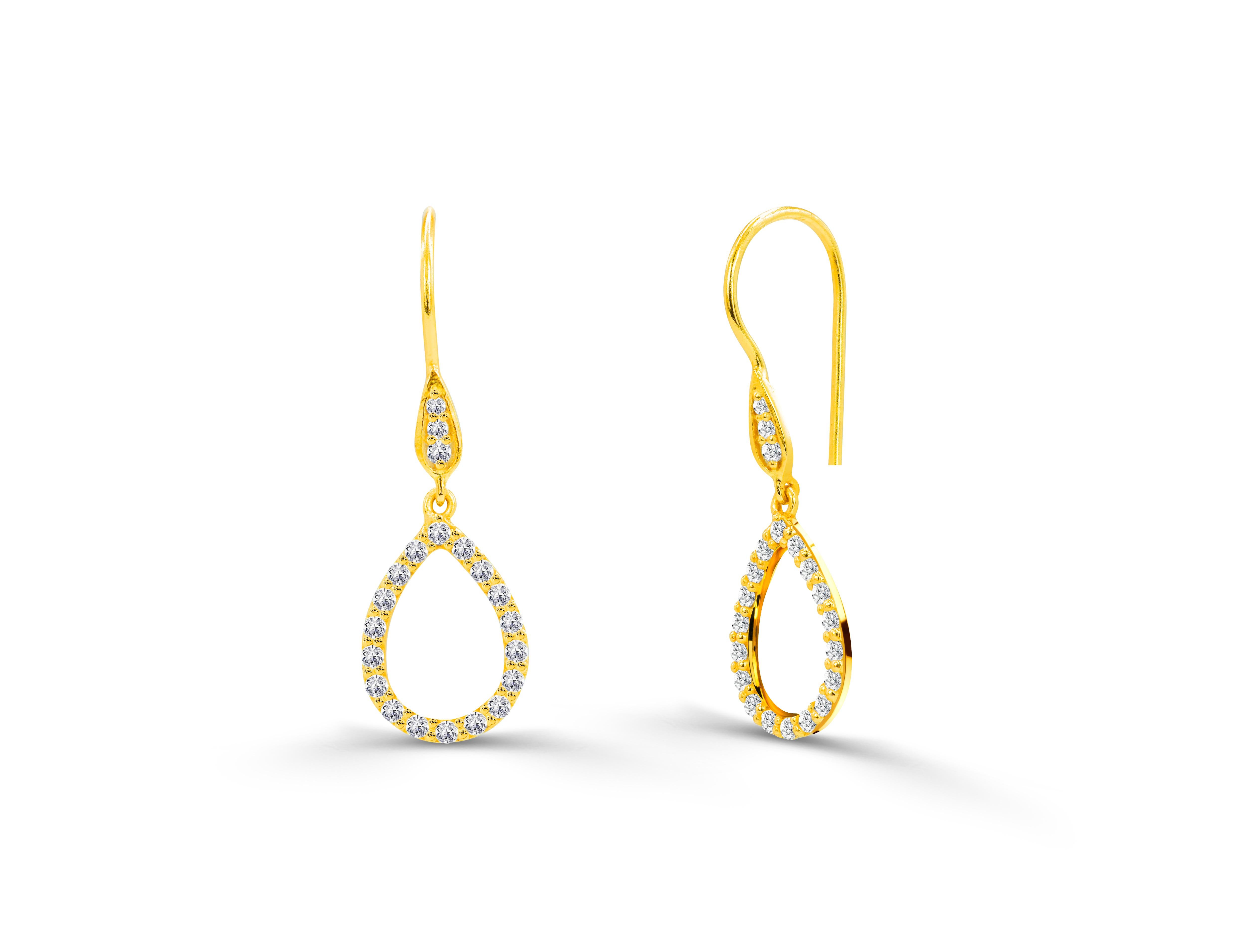 Modern 0.38ct Diamond Open Pear Earrings in 14k Gold For Sale