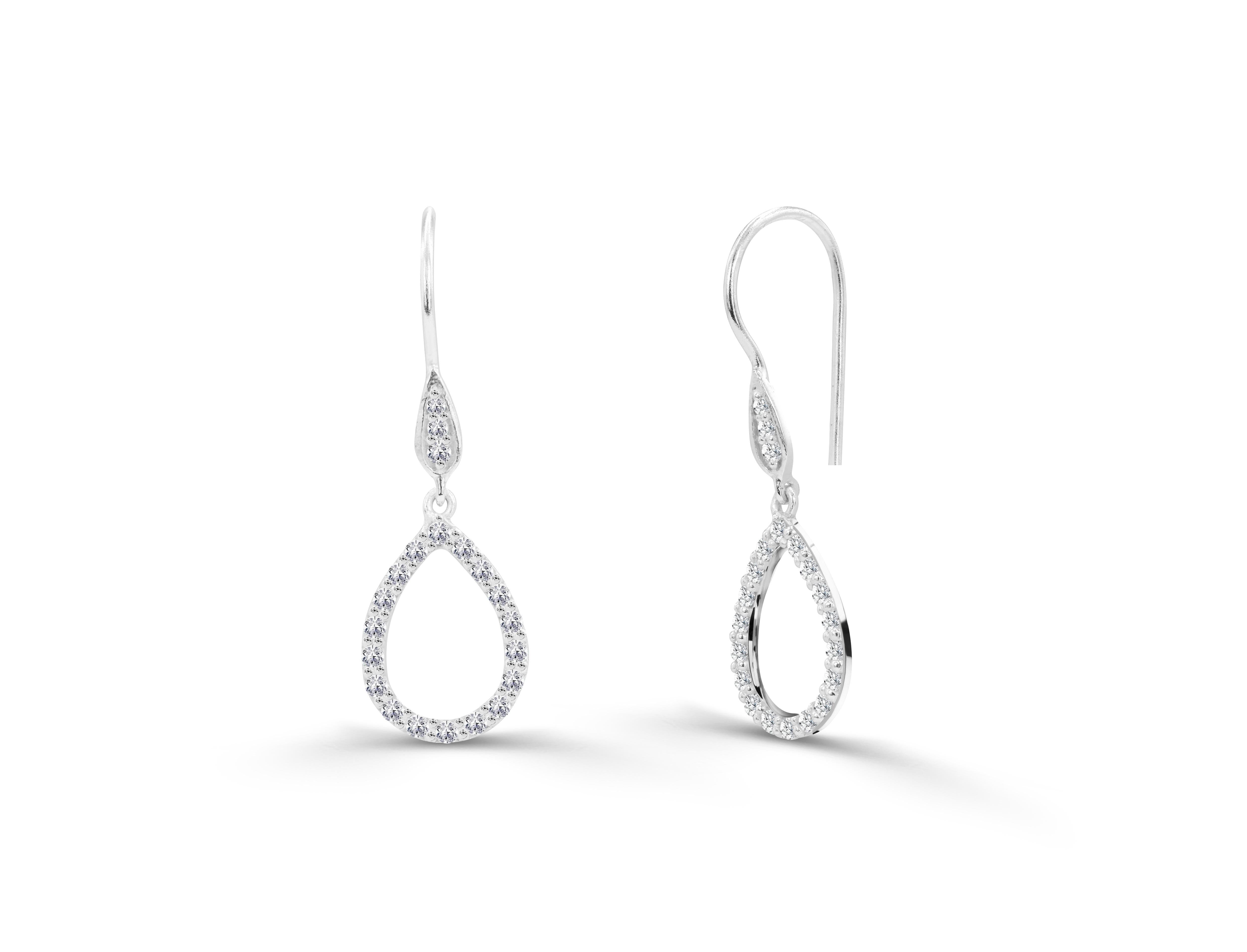 Round Cut 0.38ct Diamond Open Pear Earrings in 14k Gold For Sale