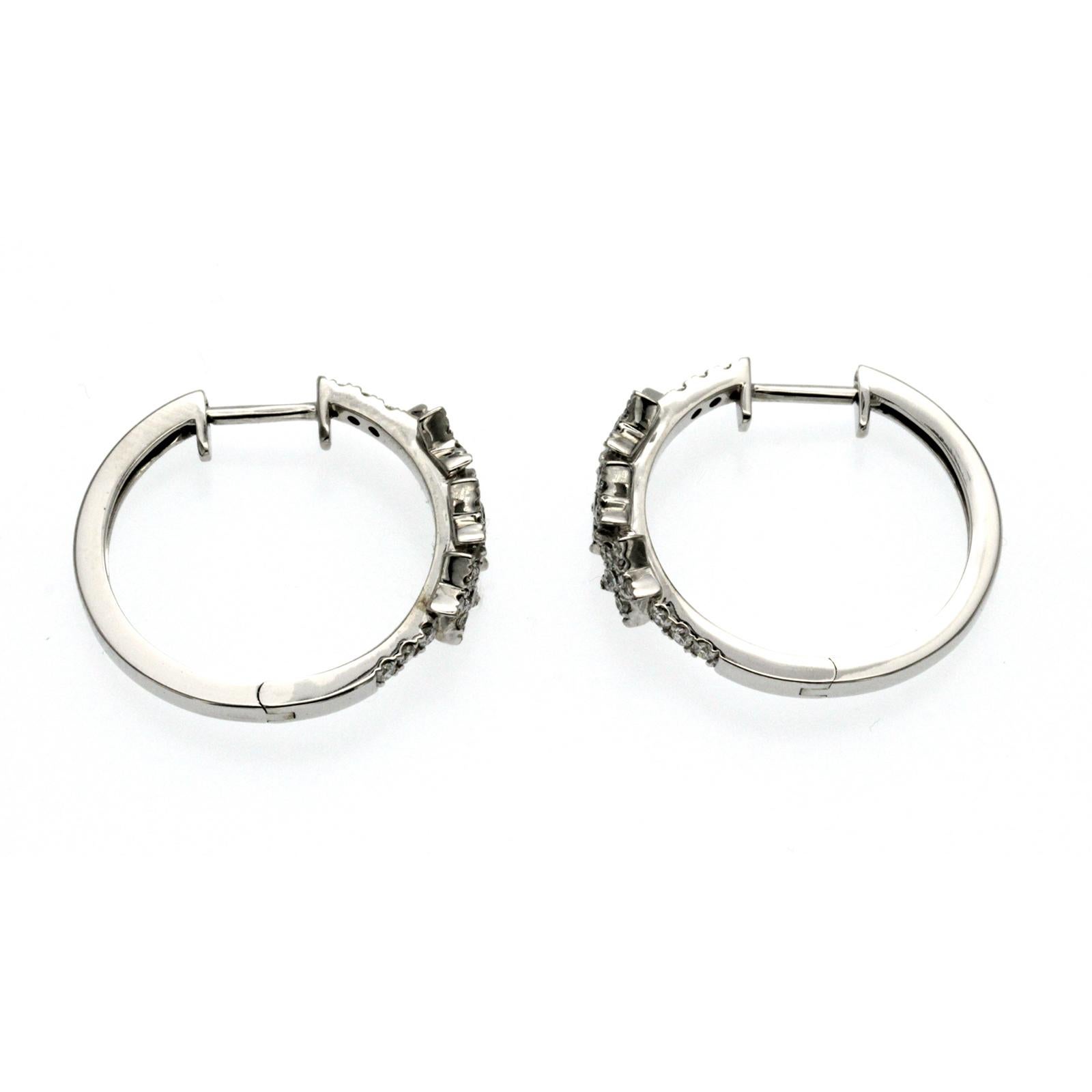 Round Cut 0.38 Ct Diamonds in 14K White Gold Star Hoop Earrings For Sale