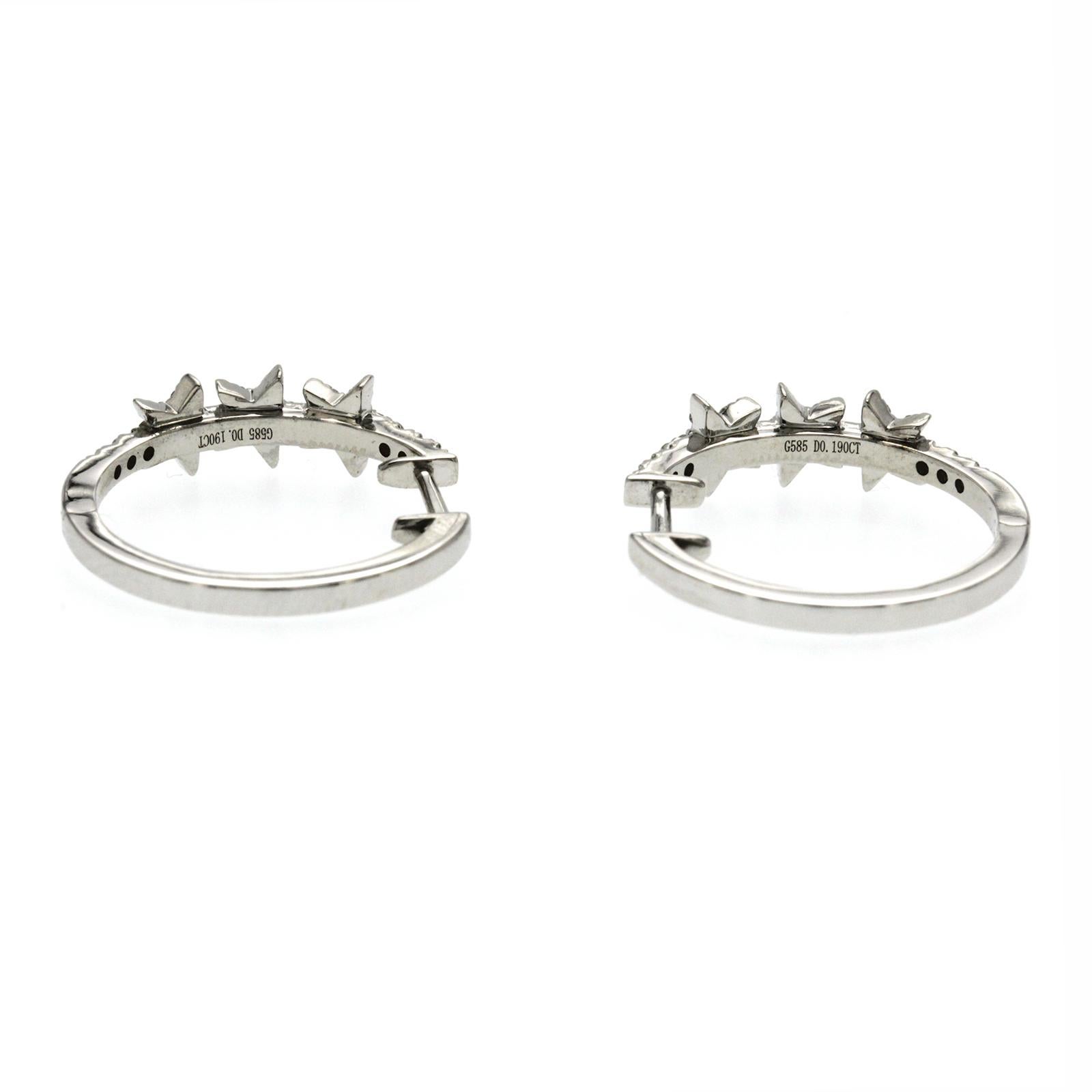 0.38 Ct Diamonds in 14K White Gold Star Hoop Earrings In New Condition For Sale In Los Angeles, CA